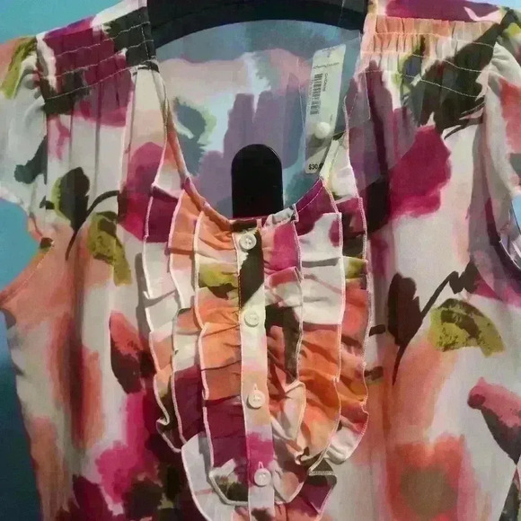 Worthington petite floral print short sleeve blouse M - Picture 2 of 5